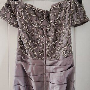 La Femme 25996 Silver Gray Beaded Off Shoulder Formal Gown Dress Sz 8 New NWOT